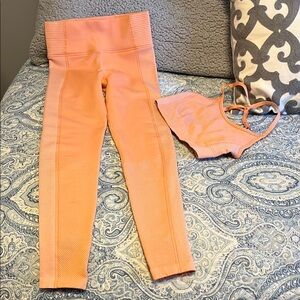 Peach Ribbed Athletic Leggings & Sports Bra Set